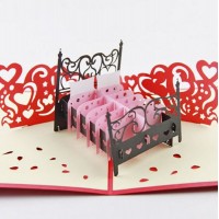 Handmade 3d Pop Up Card Birthday Valentines Day Wedding Anniversary Love Card Vintage Pink Sweet Heart Romantic Lace Double Bed Gift Partner